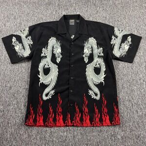 Y2K Dragon Flame Grunge Authentic Shaolin Button Up Shirt Large Black Red Large